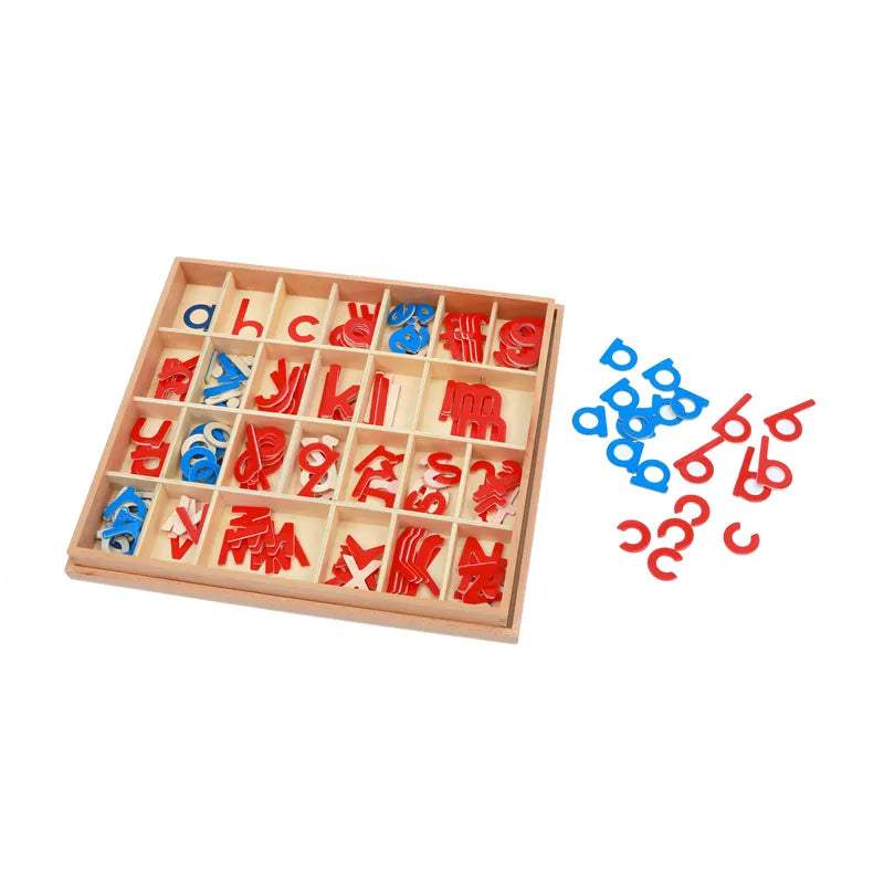 Montessori Letter Pieces Box Wood Mobile Alphabet Red/ Blue Language Materials Kids Learning Tools Education Equipment Teach Aid