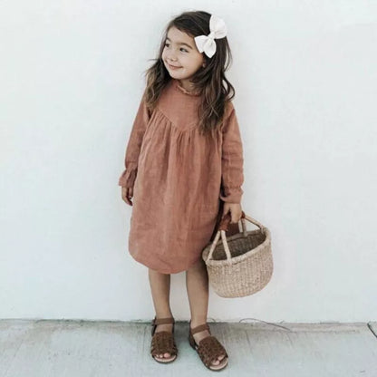 2021 Spring Baby Girls Dresses European & America Toddler Kids Girls Dress Linen Dress Princess Kids Clothings