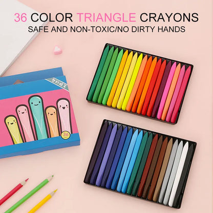 36 Color Triangle Crayons Safe Non-toxic Coloring Pens Edible Students Kids Children Erasable Crayons Toys School Learning Gift