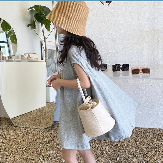 Summer Girls Dress European American Style Cloak Simple Loose Irregular Solid Color Long T-Shirt Dresss Kids Children'S Clothing