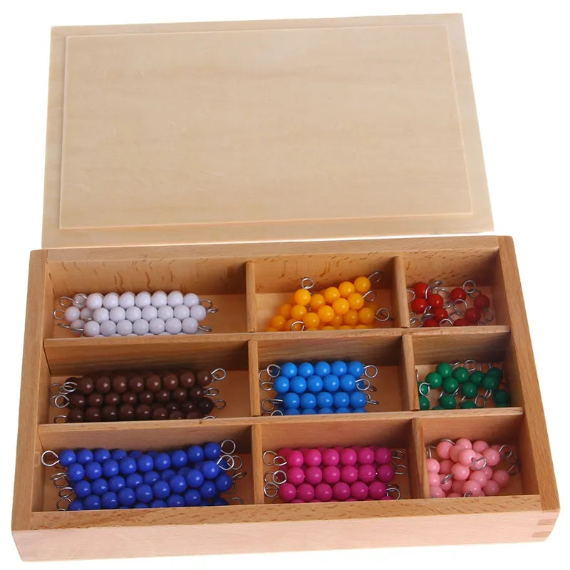 Montessori Mathematics Material 1-9 Beads Bar in Wooden Box Early Preschool Toy