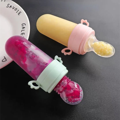 Baby Feeding Bottle + Teether Baby Silicone Rice Paste Cereal Feeding Squeeze Bottle Spoon Feeder for Newborn Child Utensils