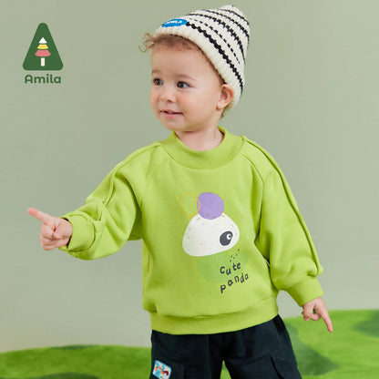 Amila Baby Children Hoodie 2023 Winter New Multicolour Fleecing Panda Pattern Reactive Printing Warm   Baby Clothing