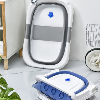 Folding Baby Bath Tub Portable Baby Shower Tubs With Temperature Sensing  Non-slip Cushion Newborn Bathtub Safe Kids Bathtub New