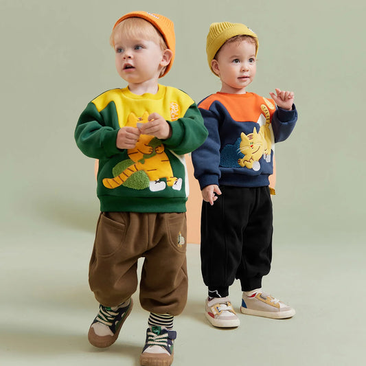 Amila Baby Boy Hoodie 2023 Winter New Multicolour Round Neck Fleecing Soft Fashion Warm Elastic Baby Clothing