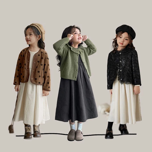 Fashion Style Autumn Girls Dress Spring Kids Princess Dress Casual  Knitted Splicing Costumes Children Clothing Dresses 3-9 Year