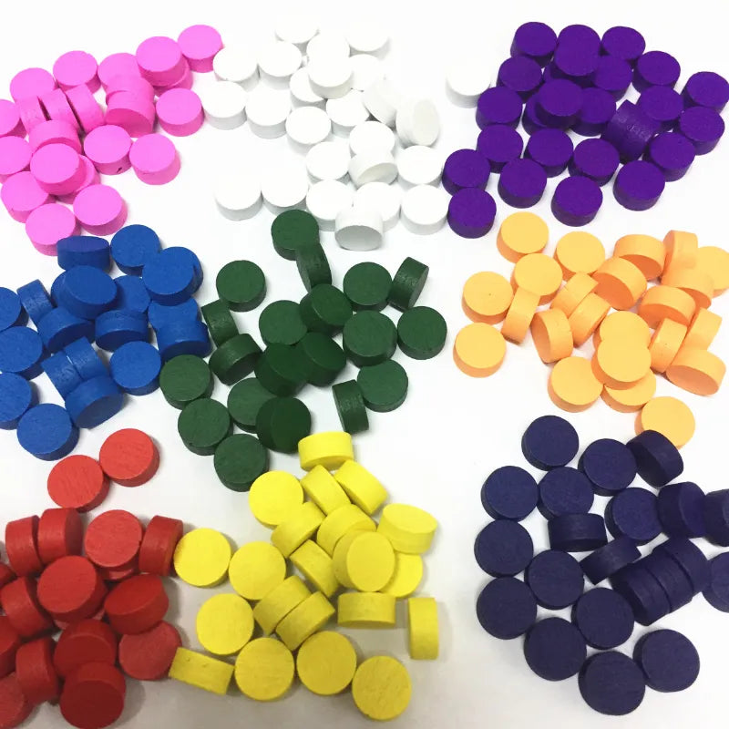 100Pcs Discs Diameter 10*5MM 10 Colors Pawn Wooden Game Pieces Colorful Pawn/Chess For Board game/Educational Games Accessories