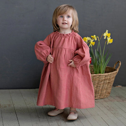 Pastoral Retro Long-Sleeve Girls Cotton And Linen Dress Autumn New Baby Girl Casual Loose Lantern Sleeve Princess Dresses TZ150