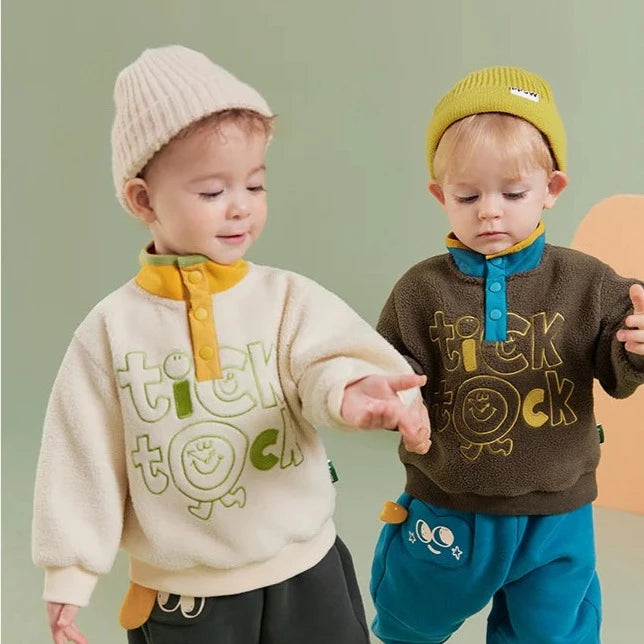 Amila Baby Boy Hoodie 2023 Winter New Multicolour Stand Collar Fleecing Soft Cosy Embroider  Baby Clothing