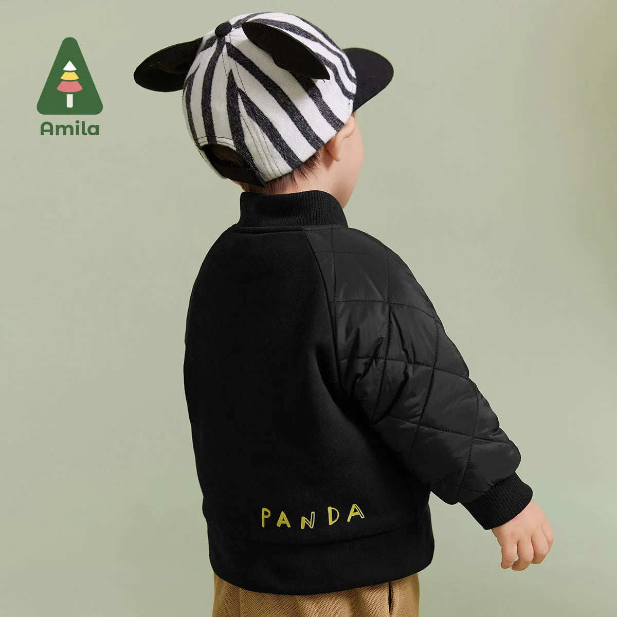 Amila Baby Boy Coat 2023 Winter New Multicolour Detachable Bear Doll Cotton Coat Cartoon Pattern Parsnip   Baby Clothing