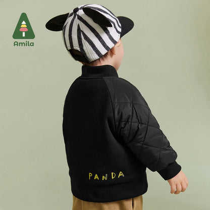 Amila Baby Boy Coat 2023 Winter New Multicolour Detachable Bear Doll Cotton Coat Cartoon Pattern Parsnip   Baby Clothing