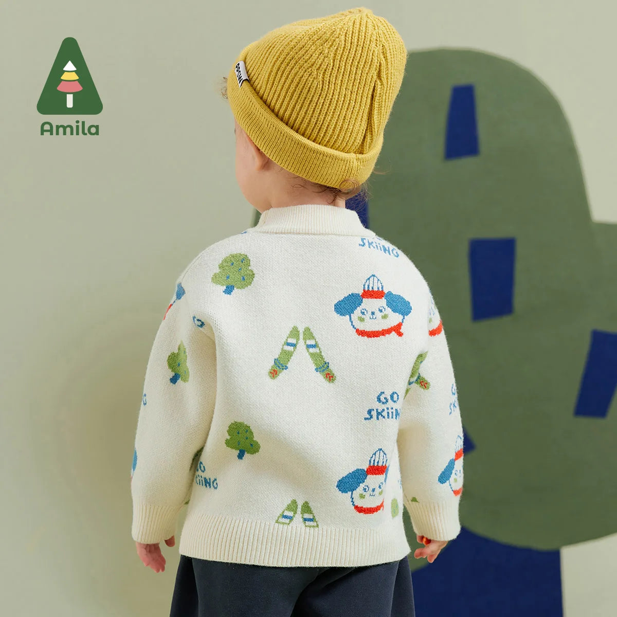 Amila Baby Boy Sweaters 2023 Winter New Multicolour Round Neck Cartoon Pattern Soft Warm   Baby Clothing