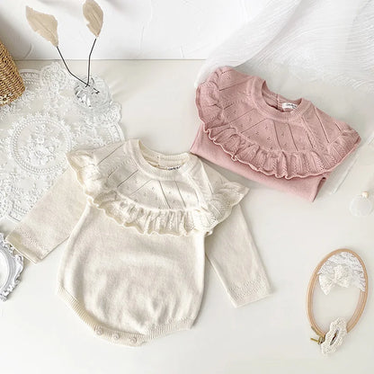 Autumn Spring Baby Girl Clothing Newborn Baby Girls Bodysuits Long Sleeved Solid Color Knitting Infant Baby Girls Jumpsuit