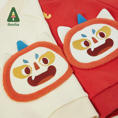 Amila Baby Children Hoodie 2023 Winter New Multicolour Mock turtleneck Fleecing Cute Warm   Baby Clothing