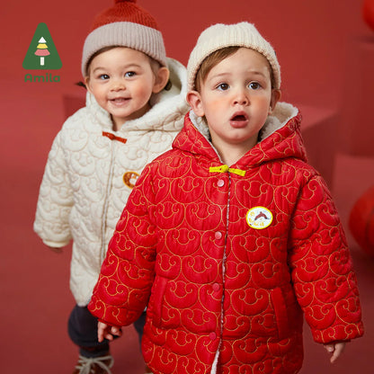 Amila Baby's Cotton-padded Jacket 2022 Winter New Boys and Girls Cold Proof Original Chinese Quilting Thread With Hooded Coat