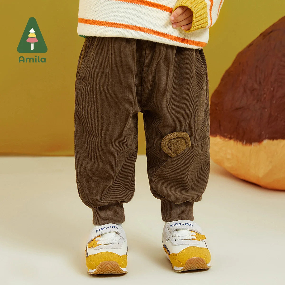 Amila Baby Boy Girl Versatile Pants 2023 Autumn New Side  Splicing 100% Cotton Cartoon Fashion Casual Trousers Children's Clothe