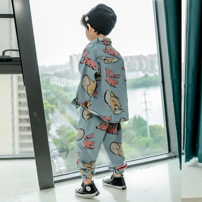 teen boys Clothes Children children demin jacket Pants 2Pcs/sets teen Active Clothing  Kids outfit 3-12 years