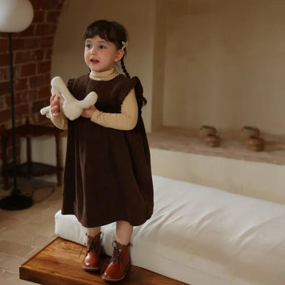 Children Clothing Girls Dress 2023 New Autumn Corduroy Dress Korean Style Girls Baby Casual Simple Princess Sweet Sundress