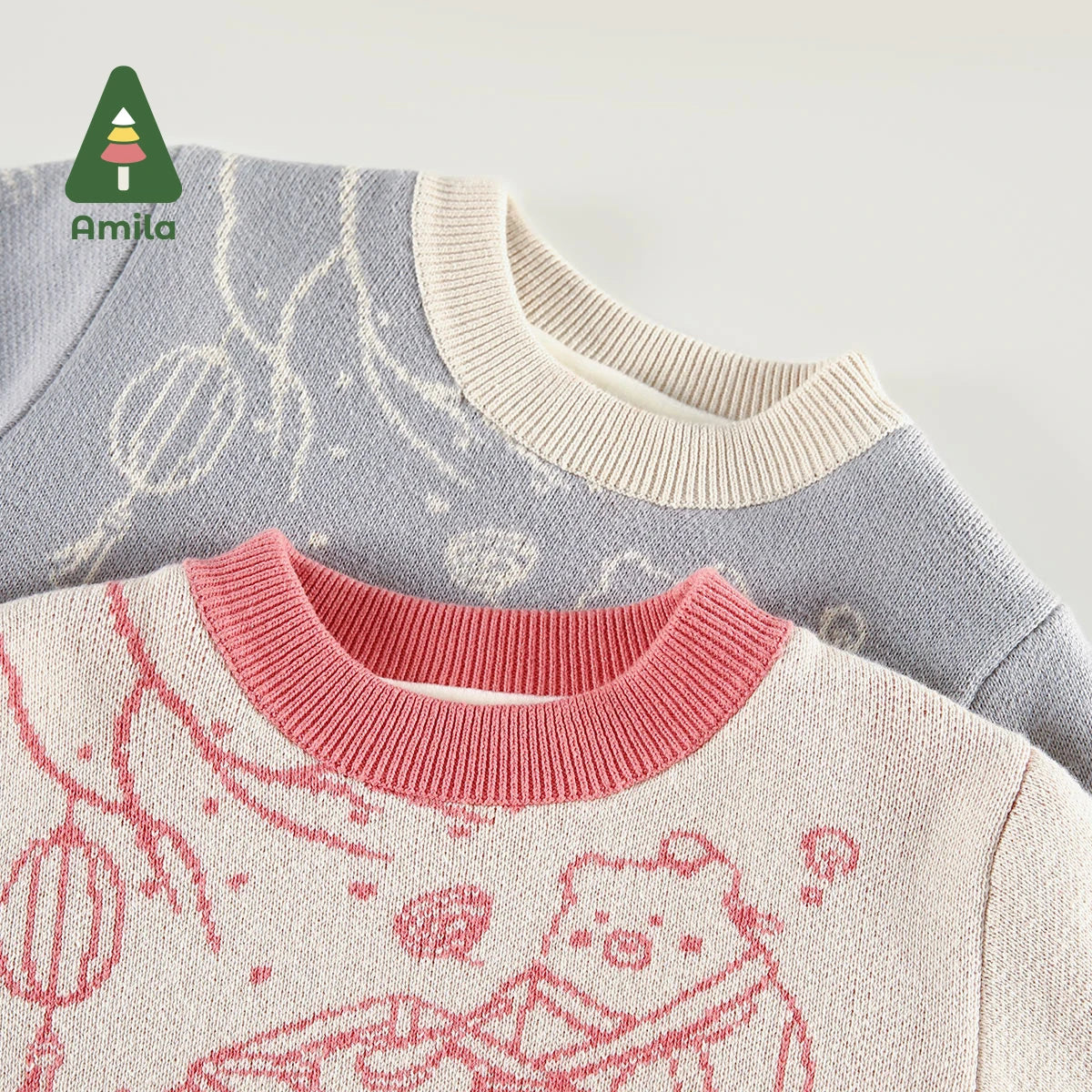 Amila Baby's Sweater 2022 Winter New Cute Cartoon Print Knit Boys and Girls Casual Sweaters Anti-Cold Jacket Creative Clothes