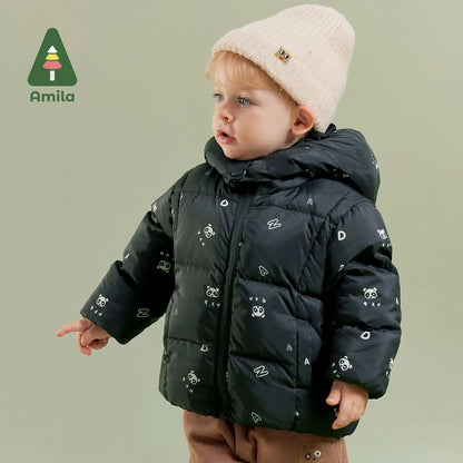 Amila Baby Boy Down Jacket 2023 Winter New Multicolour Slight waterproofing antifouling Oil proof Hooded   Baby Clothing