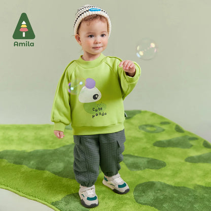 Amila Baby Boy Casual Pants 2023 Winter New Fashion Wear-resistant Warm Workwear Styling Silky   Baby Clothing