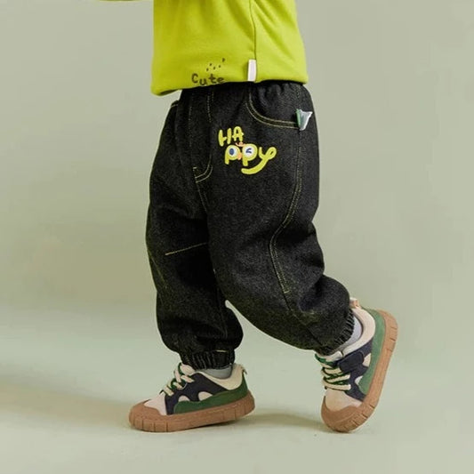 Amila Baby Boy Jeans 2023 Winter New Multicolour Fleecing Reactive Printing Fashion Warm   Baby Clothing