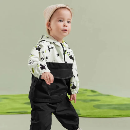 Amila Baby Boy Clothing Set 2023 Winter New Fleecing Slight waterproofing Panda Pattern Soft Warm   Baby Clothing