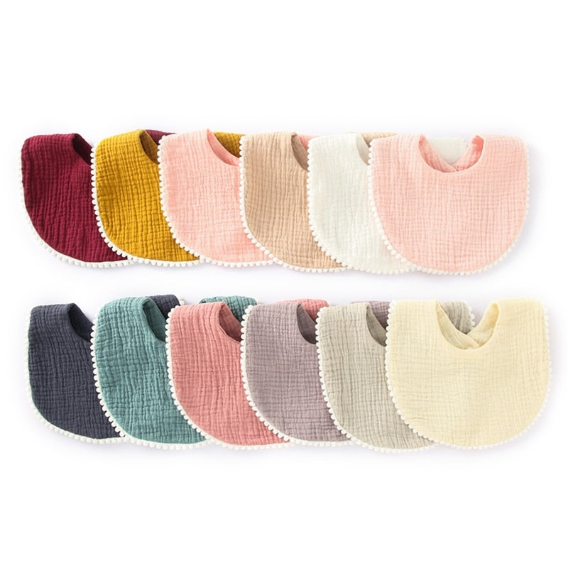 1pc Solid Colour Cotton Gauze Baby Bibs Ruffle Lace Infant Newborn Feeding Burp Cloth Saliva Towel Adjustable Bandana Drool Bibs