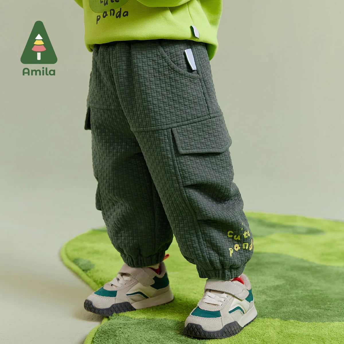 Amila Baby Boy Casual Pants 2023 Winter New Fashion Wear-resistant Warm Workwear Styling Silky   Baby Clothing