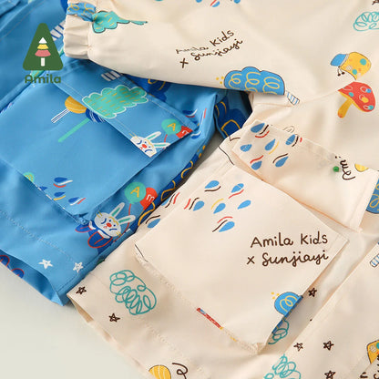 Amila Baby Jakets 2023 Spring New Girls and Boys Jointly Fashion Full Print Cute Rabbits Casual Hooded Coat Kids Outer Wear