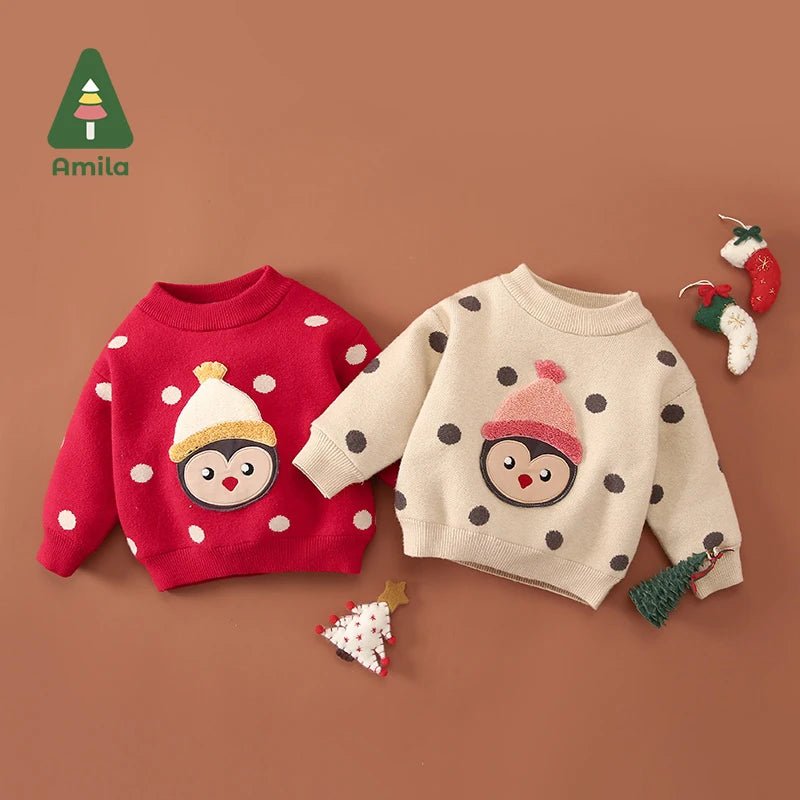 Amila Children's Wear 2022  Spring&Autumn New CuteBaby Breathable Cotton Round Neck Multicolor Fashion Sweater