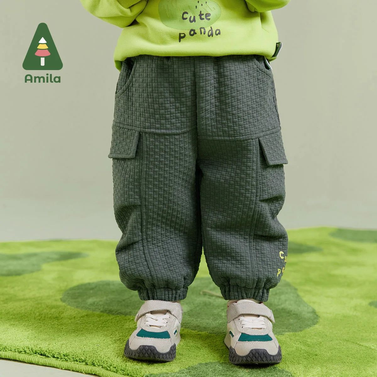 Amila Baby Boy Casual Pants 2023 Winter New Fashion Wear-resistant Warm Workwear Styling Silky   Baby Clothing