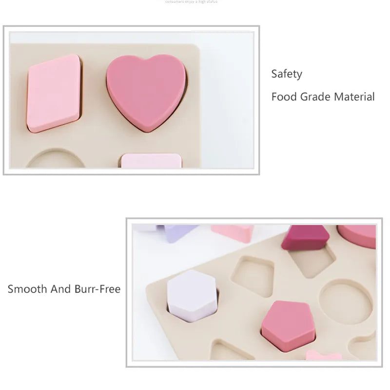 Montessori Baby Puzzles Silicone Toys Geometric Shape Jigsaw Board Matching Games Educational Learning Toys Food Grade Silicone