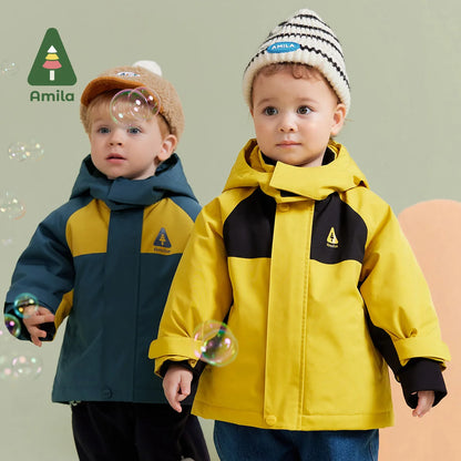 Amila Baby Boy Coat 2023 Winter New Multicolour Hooded Fashion Slight waterproofing antifouling Oil proof  Baby Clothing