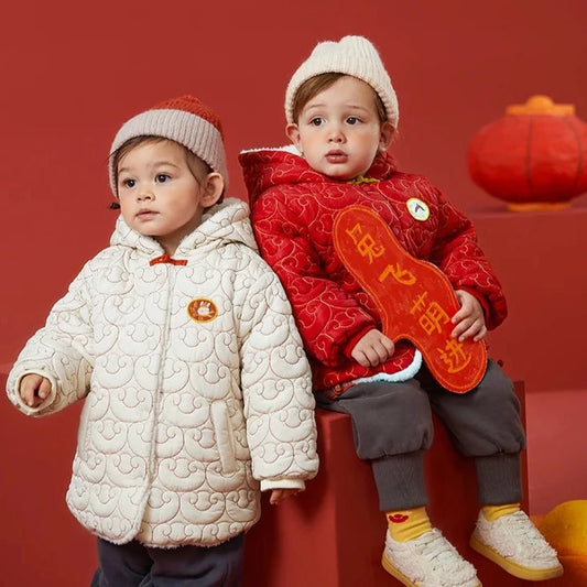 Amila Baby's Cotton-padded Jacket 2022 Winter New Boys and Girls Cold Proof Original Chinese Quilting Thread With Hooded Coat