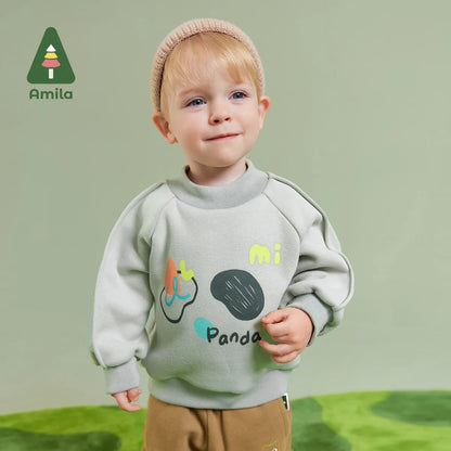 Amila Baby Children Hoodie 2023 Winter New Multicolour Fleecing Panda Pattern Reactive Printing Warm   Baby Clothing