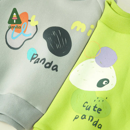 Amila Baby Children Hoodie 2023 Winter New Multicolour Fleecing Panda Pattern Reactive Printing Warm   Baby Clothing