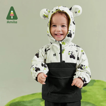 Amila Baby Boy Clothing Set 2023 Winter New Fleecing Slight waterproofing Panda Pattern Soft Warm   Baby Clothing