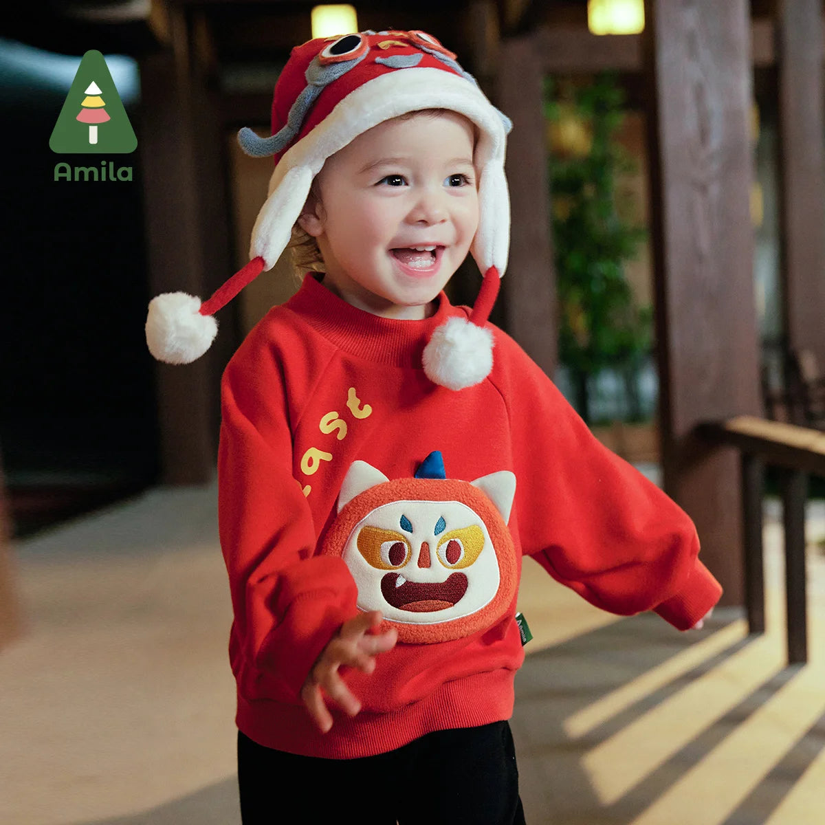 Amila Baby Children Hoodie 2023 Winter New Multicolour Mock turtleneck Fleecing Cute Warm   Baby Clothing