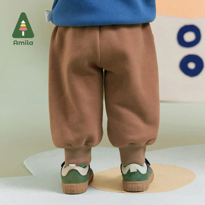 Amila Baby Children Casual Pants 2023 Winter New Multicolour Fashion Soft Cartoon Pattern Warm Cute  Baby Clothing