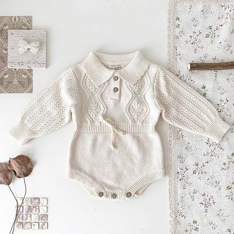 Autumn Spring Baby Girl Clothing Newborn Baby Girls Bodysuits Long Sleeved Solid Color Knitting Korean Style Climbing Suit