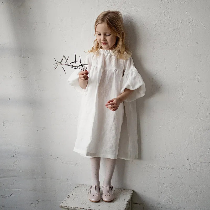 Pastoral Retro Long-Sleeve Girls Cotton And Linen Dress Autumn New Baby Girl Casual Loose Lantern Sleeve Princess Dresses TZ150