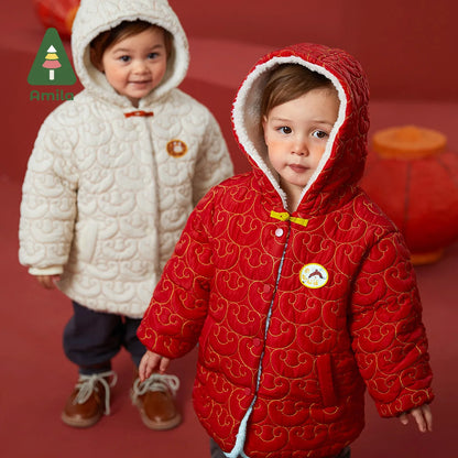 Amila Baby's Cotton-padded Jacket 2022 Winter New Boys and Girls Cold Proof Original Chinese Quilting Thread With Hooded Coat