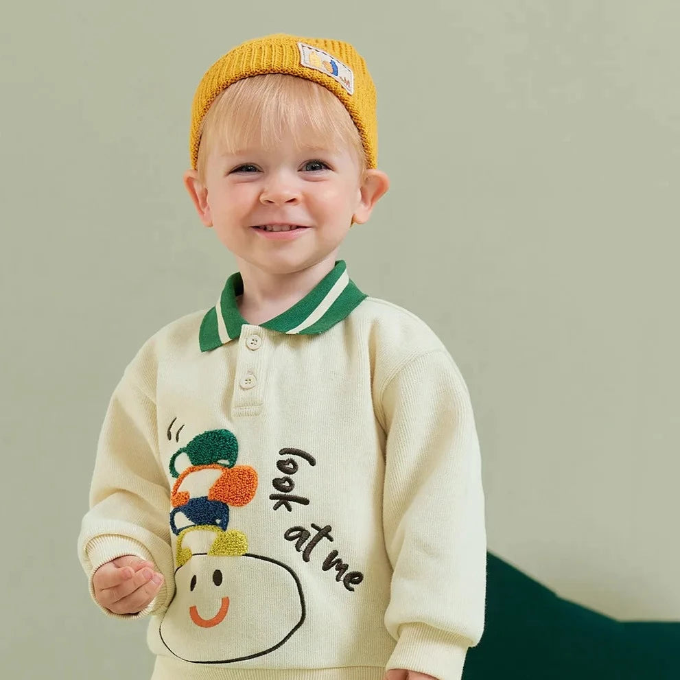 Amila Baby Boy Hoodie 2023 Winter New Multicolour Polo Collar Soft Cartoon Pattern Towel Embroidery   Baby Clothing