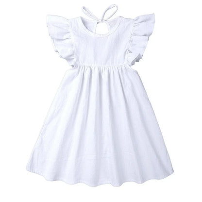 0-6Y Toddler Kids Baby Girl Dress Ruffles Sleeve Princess Dress Solid Cotton Linen Casual Dress for Party Flower Girl Clothes