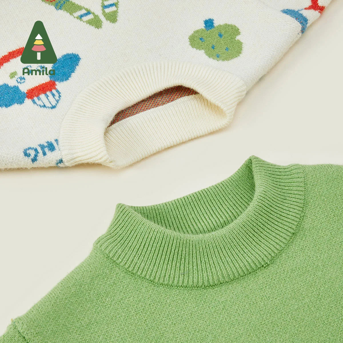 Amila Baby Boy Sweaters 2023 Winter New Multicolour Round Neck Cartoon Pattern Soft Warm   Baby Clothing