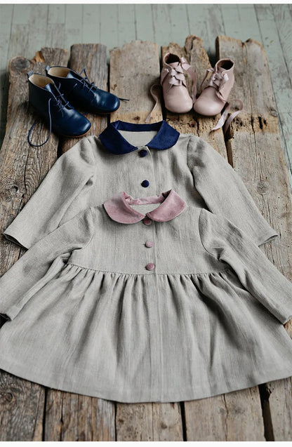 Kids Girls Clothes Trench Coat 2023 Autumn New Cotton and Linen Long Contrast Ruffled Cardigan Girls Trench Coat