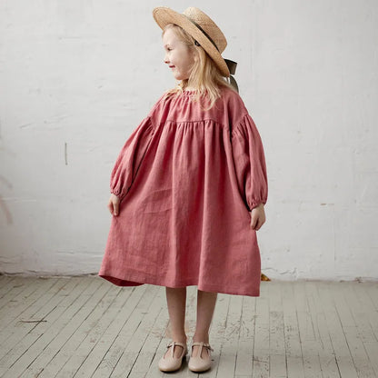 Pastoral Retro Long-Sleeve Girls Cotton And Linen Dress Autumn New Baby Girl Casual Loose Lantern Sleeve Princess Dresses TZ150