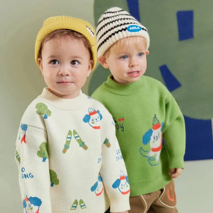 Amila Baby Boy Sweaters 2023 Winter New Multicolour Round Neck Cartoon Pattern Soft Warm   Baby Clothing