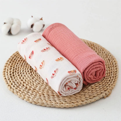 2 PCs New Design Baby Blanket Soft Cotton Muslin Newborn Swaddle Wrap Receiving Blanket Quick Dry Bath Towel Baby Stroller Cover